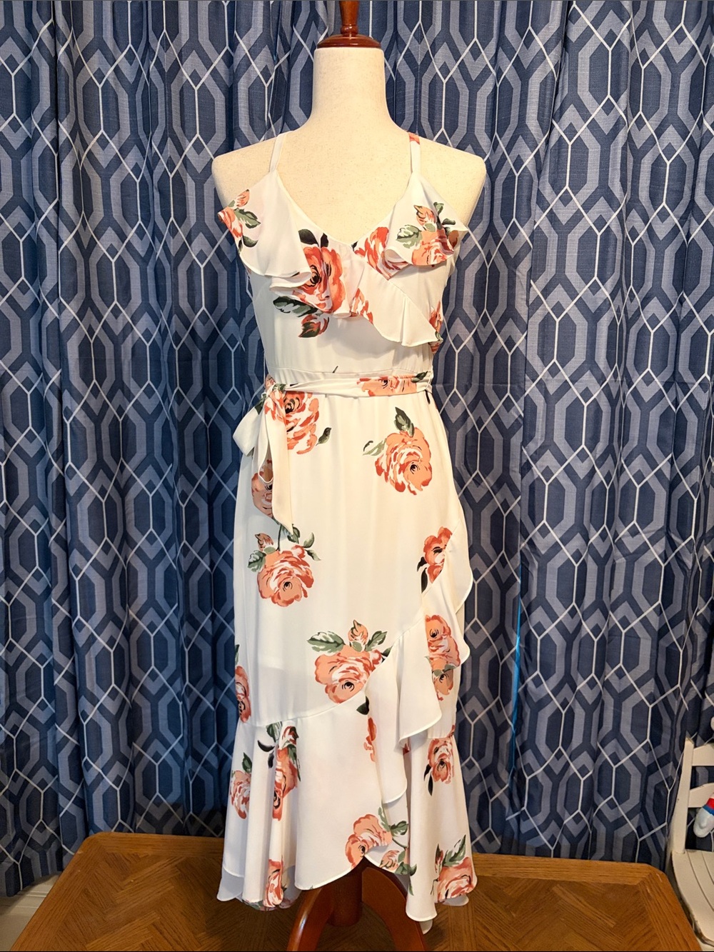 Disney White Maxi Dress with Peach Rose Print